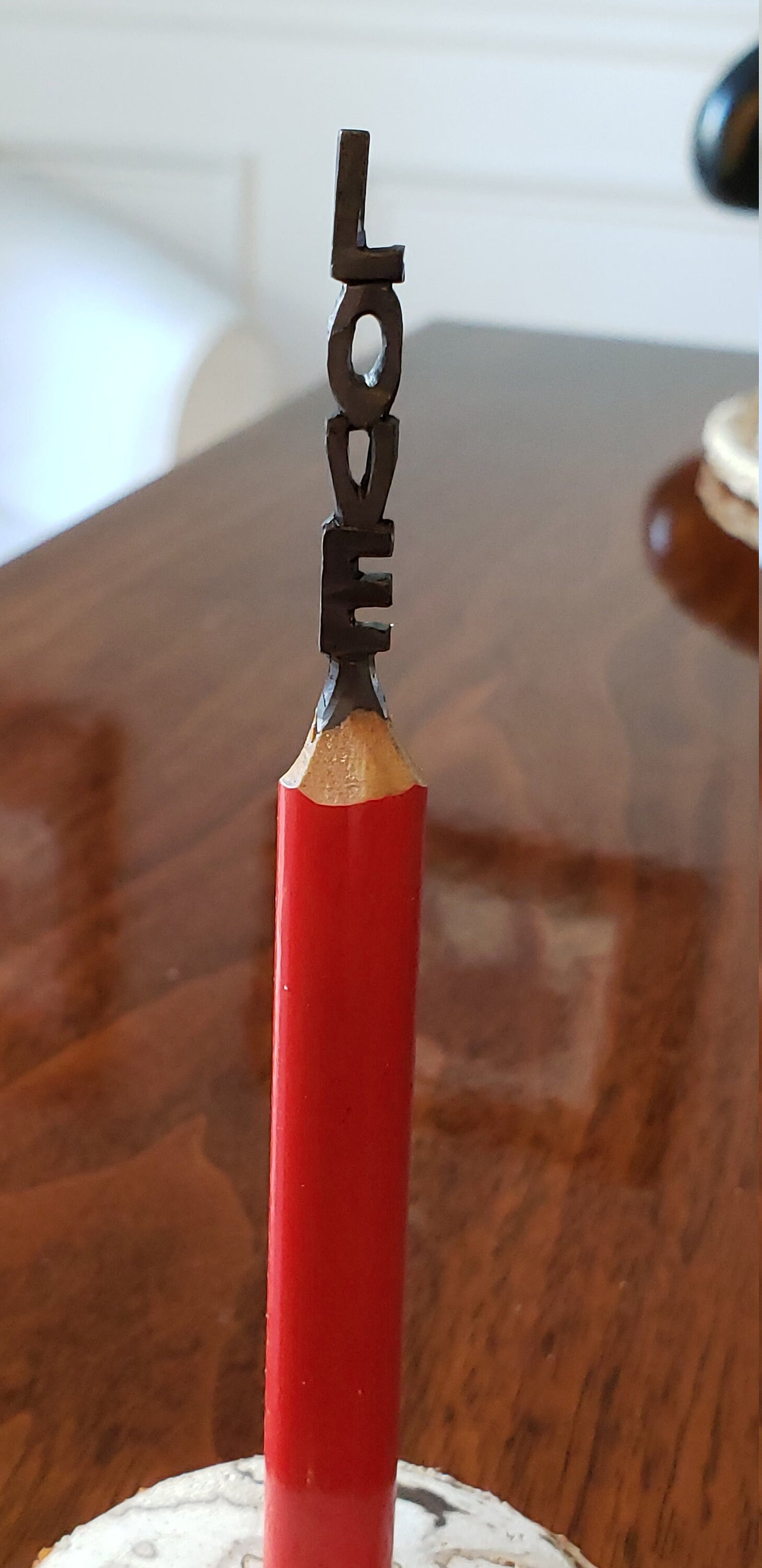 LOVE Carved into a pencil Lead