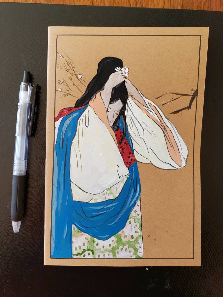 Japanese Woman in a kimono on Journal Original Art Custom Journal