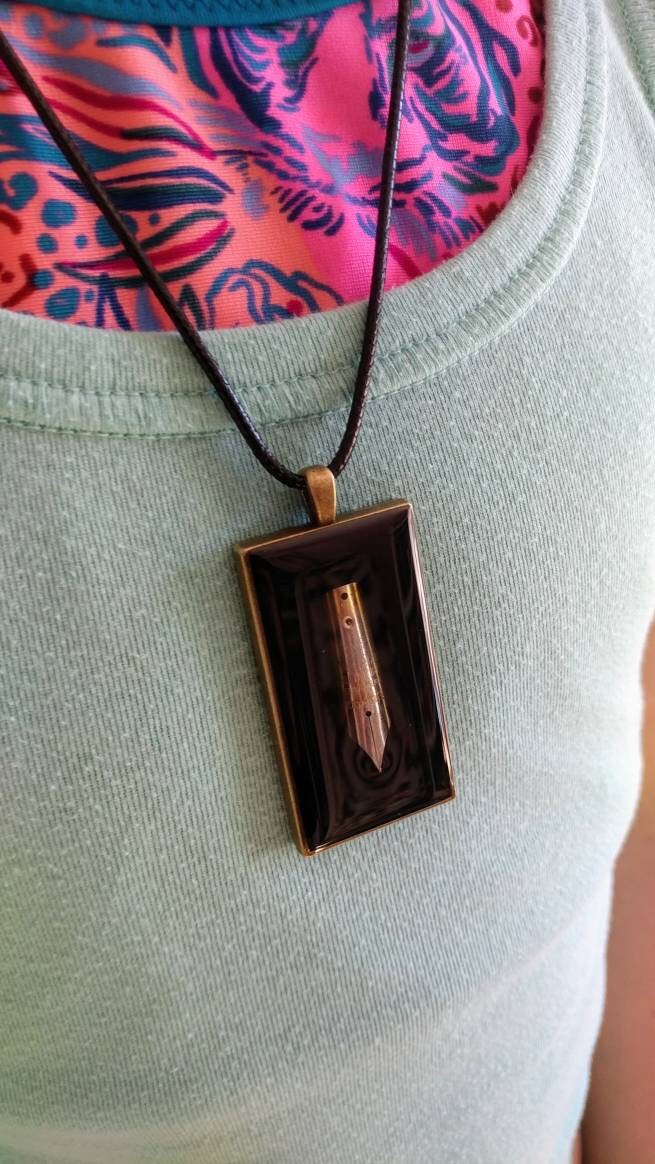Fountain Pen Pendant Necklace with Silver nib sealed in clear resin