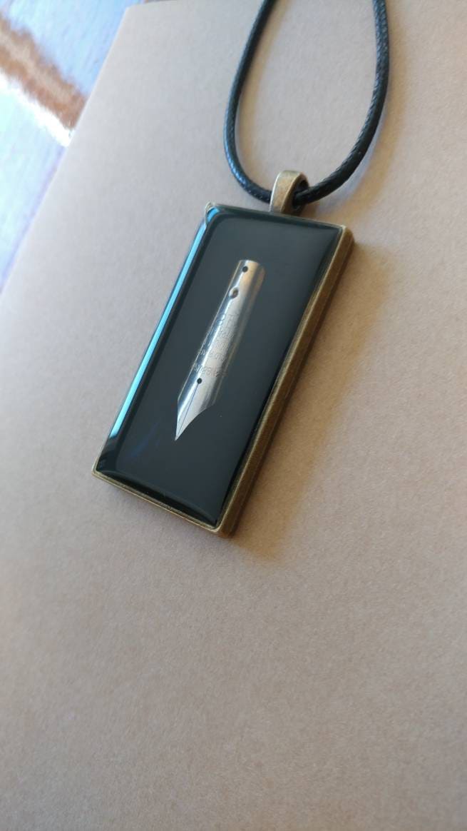 Fountain Pen Pendant Necklace with Silver nib sealed in clear resin