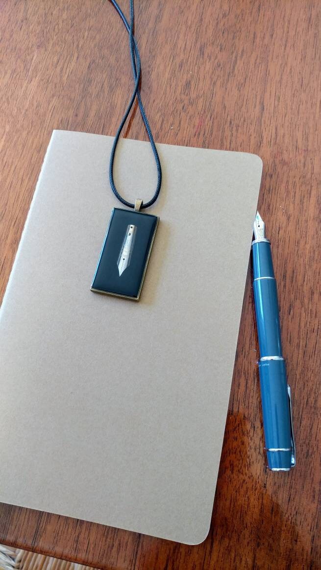 Fountain Pen Pendant Necklace with Silver nib sealed in clear resin