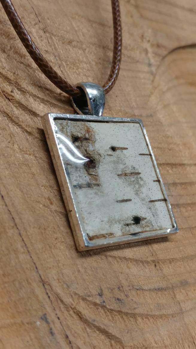 Birch Bark Pendant Necklace Square Silver, Minimalist
