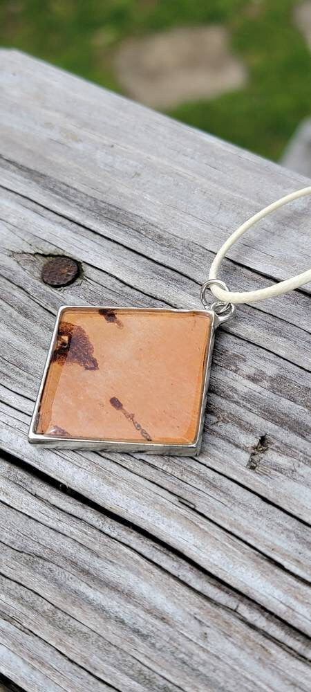 Large Square Birch Bark Pendant Necklace