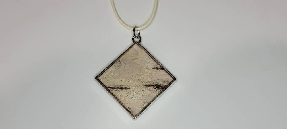 Large Square Birch Bark Pendant Necklace
