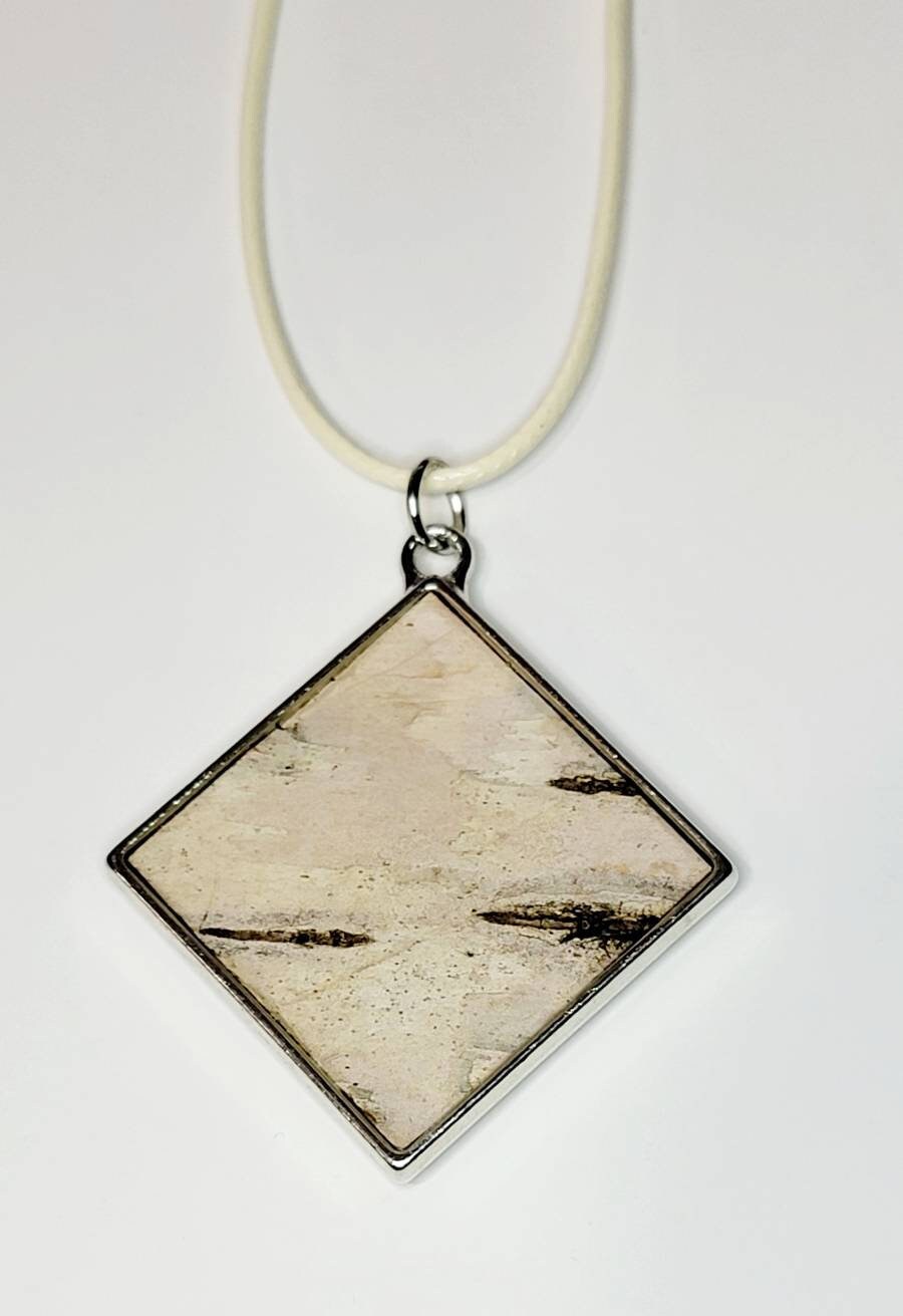 Large Square Birch Bark Pendant Necklace