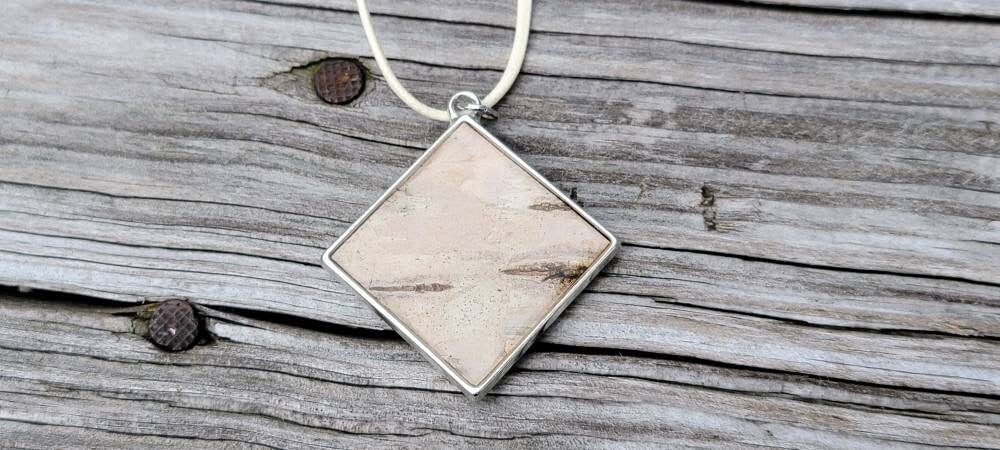 Large Square Birch Bark Pendant Necklace