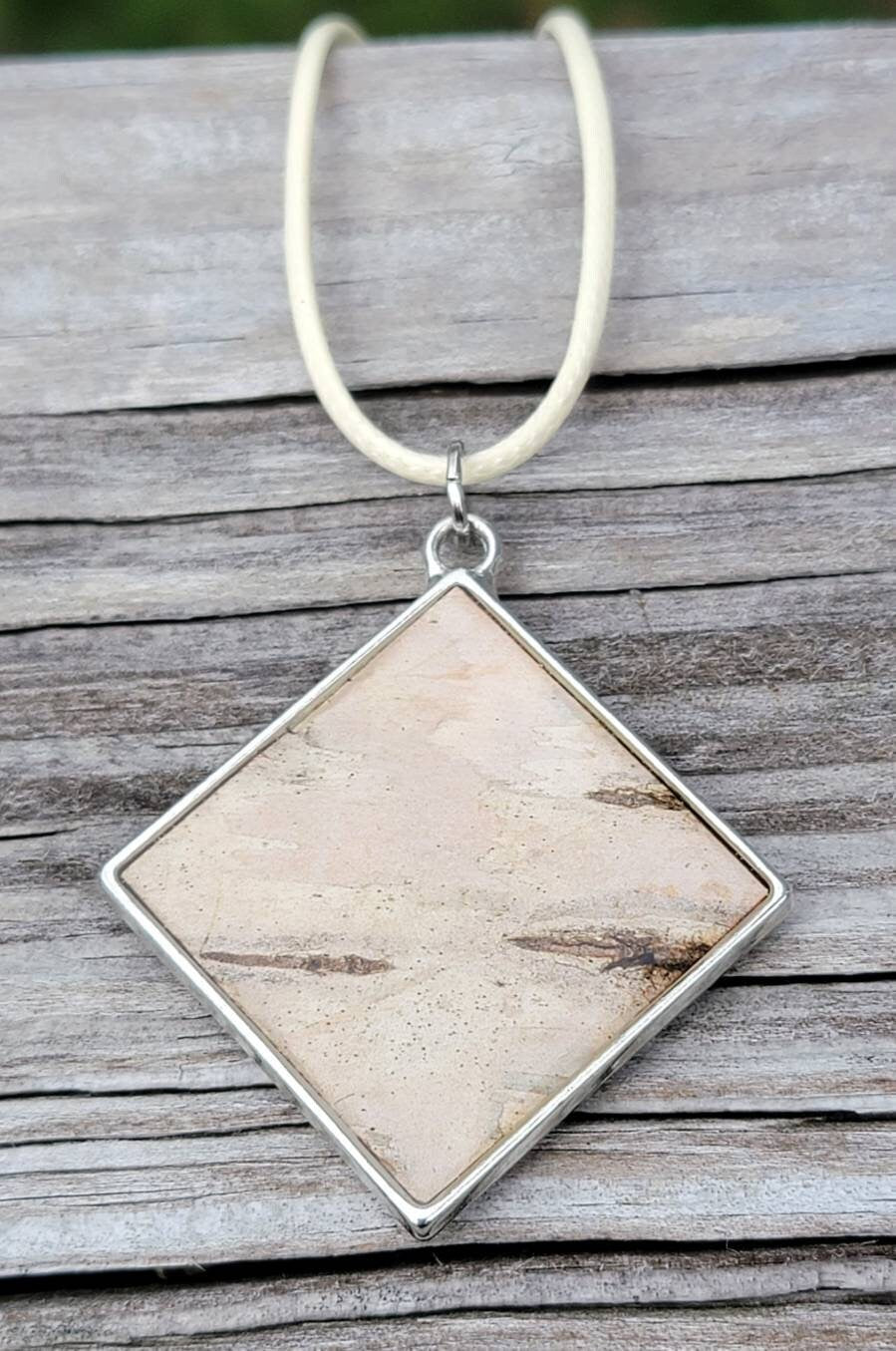 Large Square Birch Bark Pendant Necklace