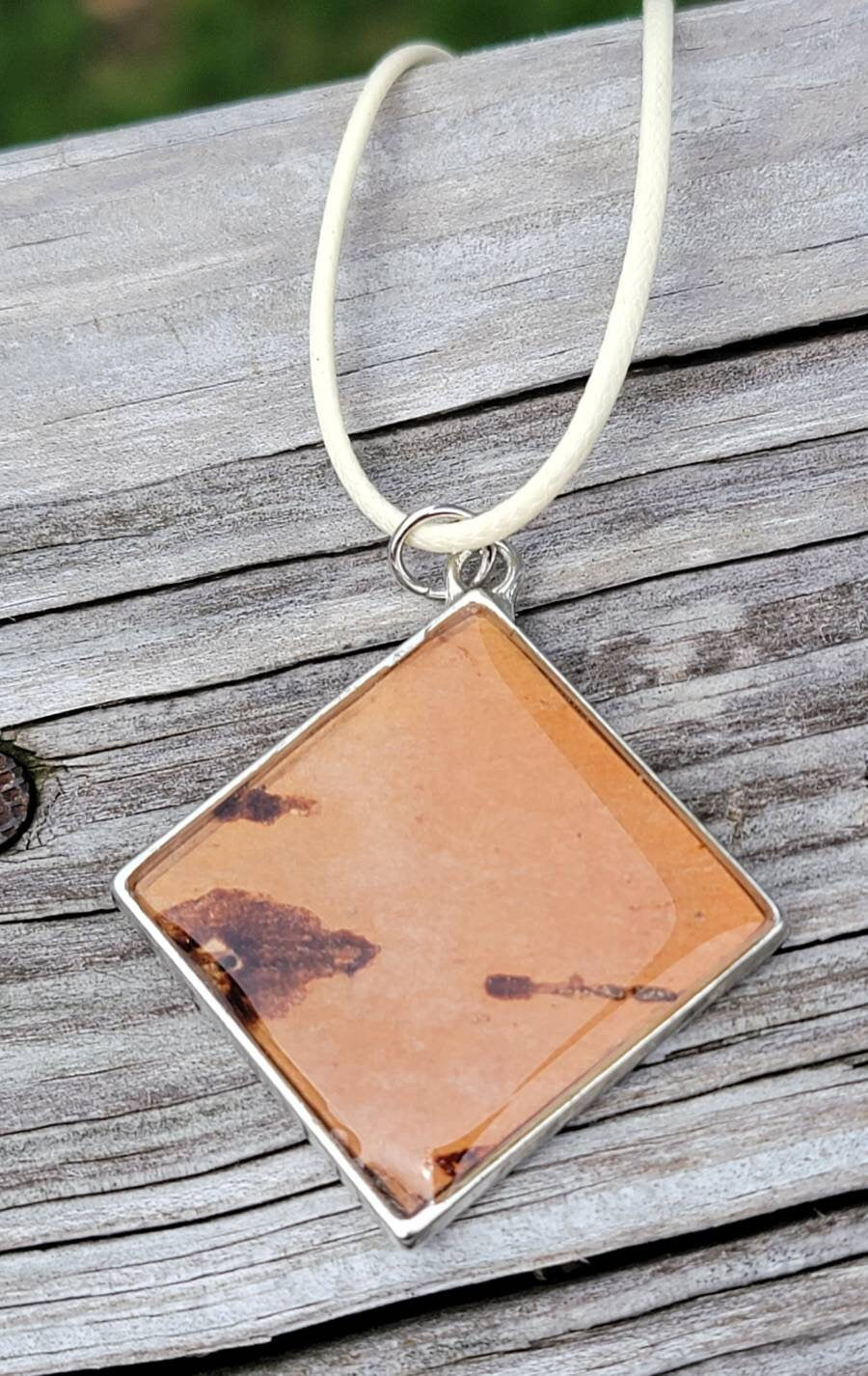 Large Square Birch Bark Pendant Necklace