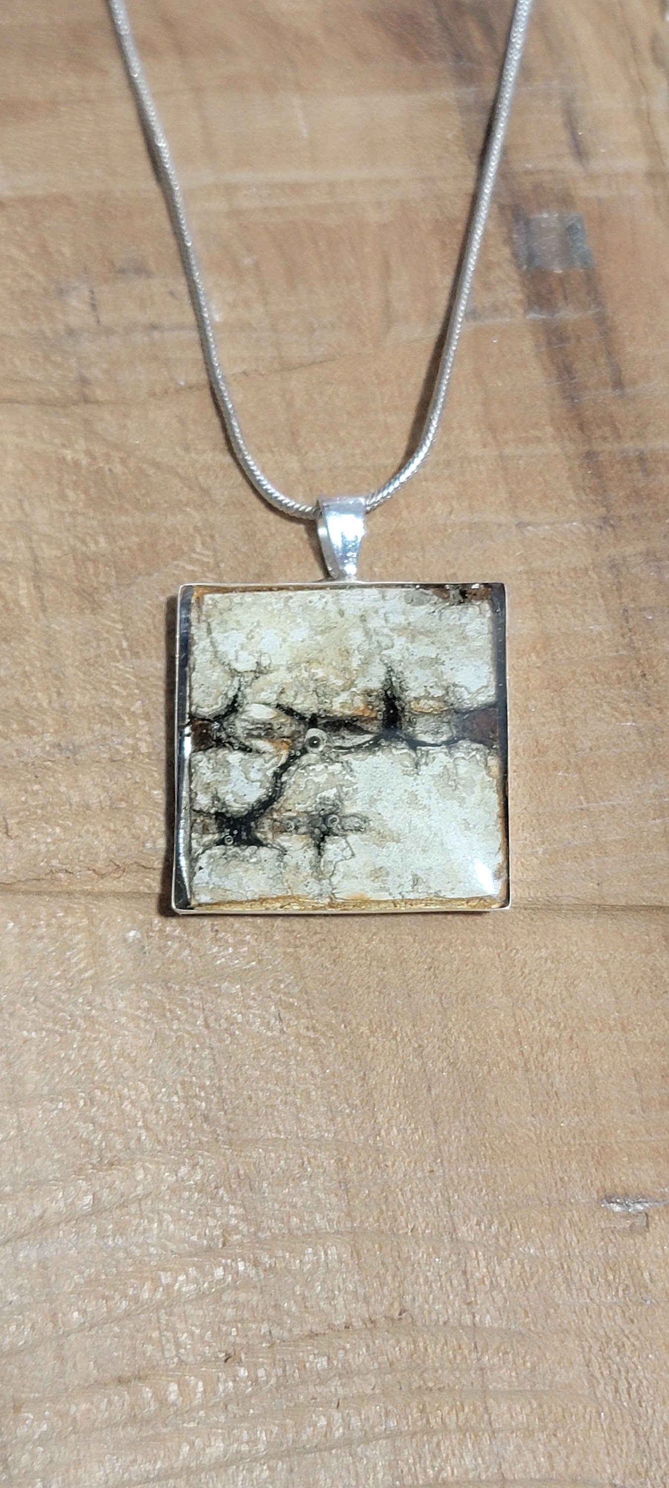 Square Sterling Silver Birch Bark Pendant Necklace