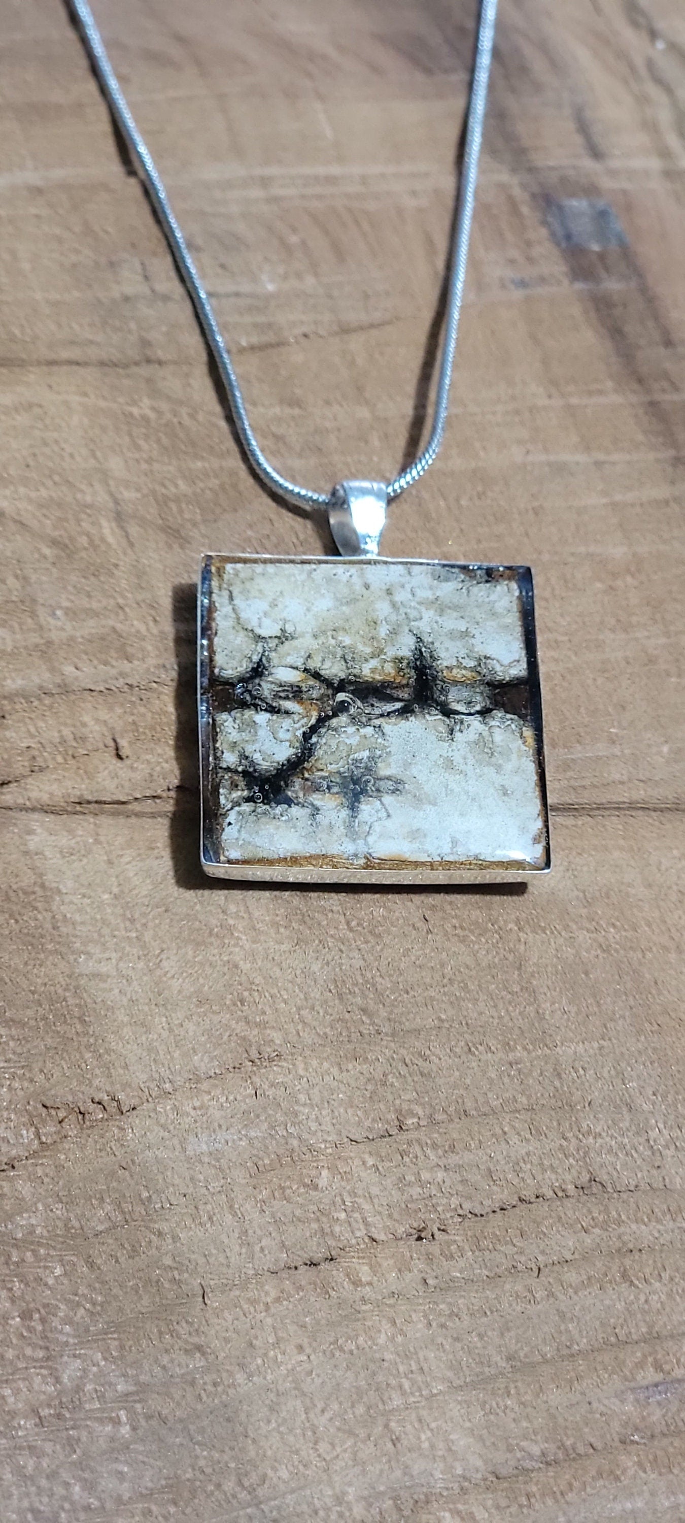 Square Sterling Silver Birch Bark Pendant Necklace