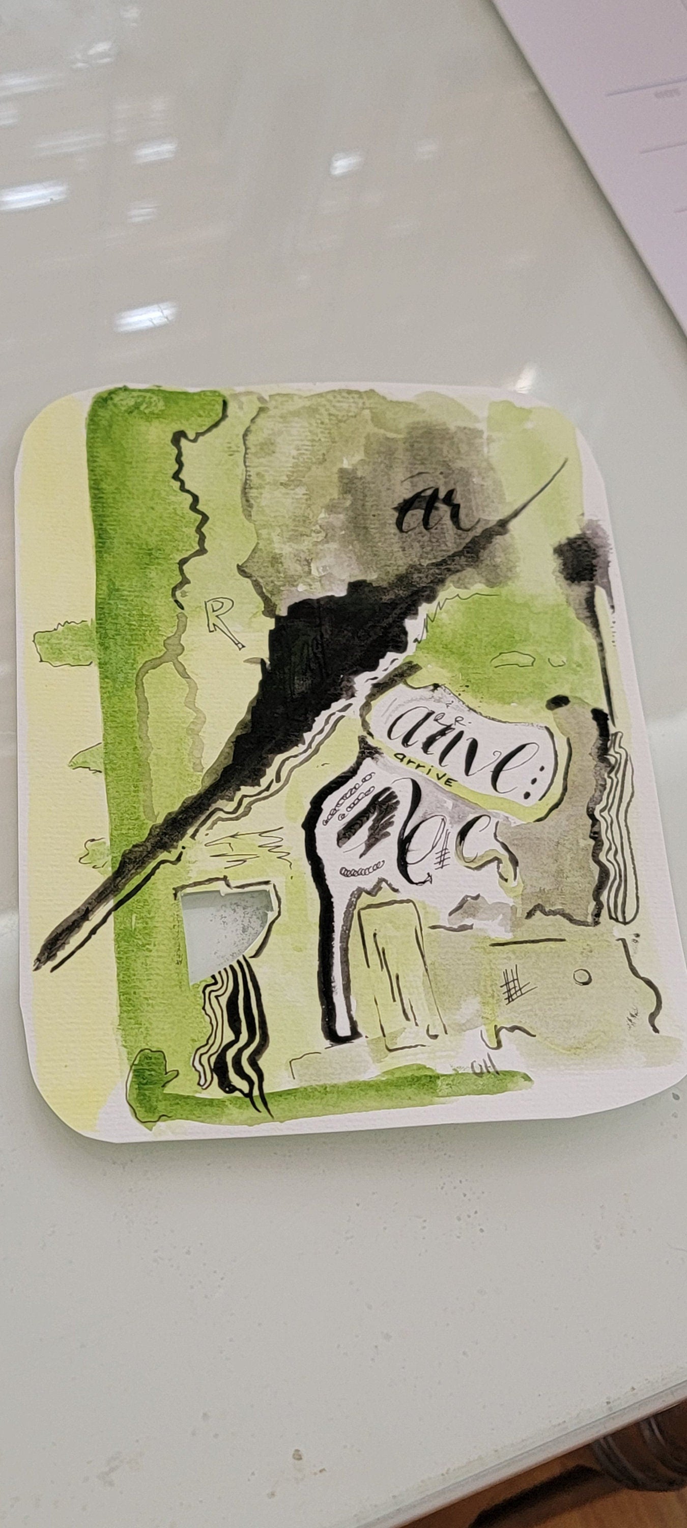 Original small art painting. 1 of 1 Named Arrive Watercolor/Ink