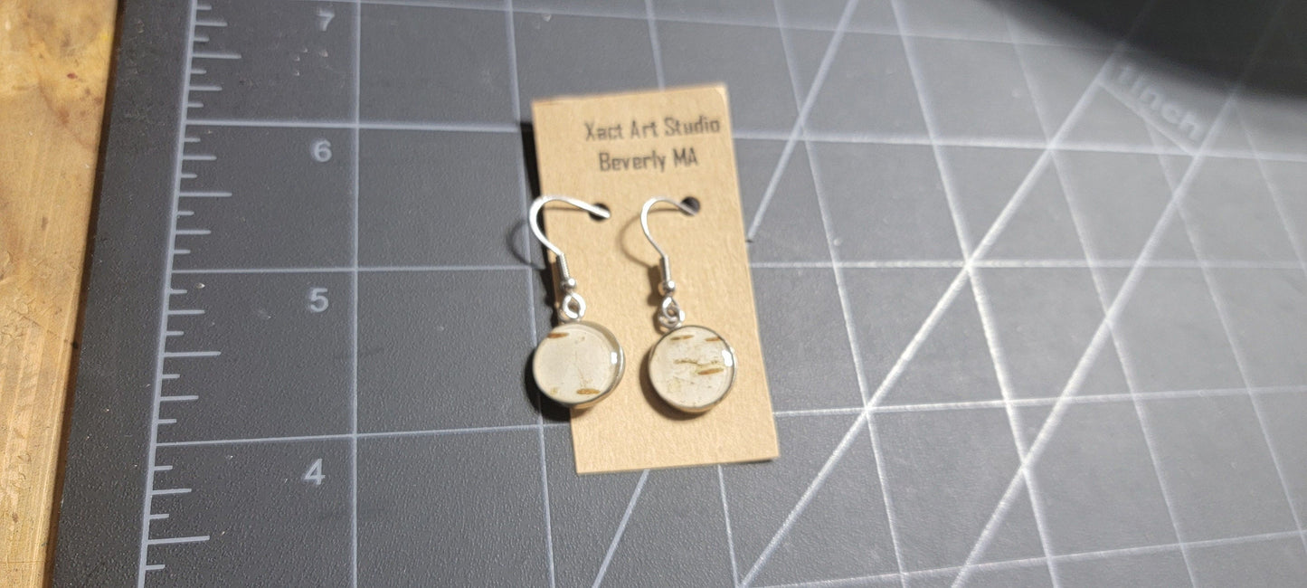 Birch Bark Earrings drop circle natural, minimalist silver.