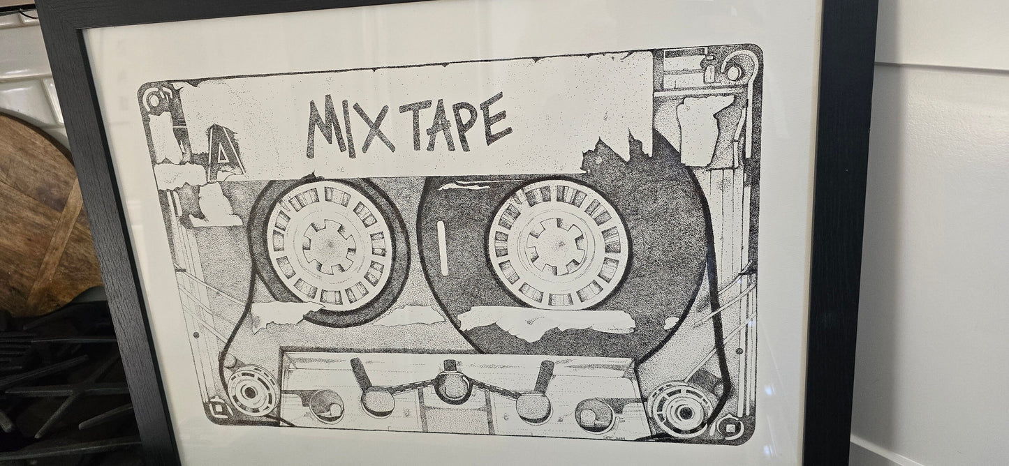 Mix Tape Original Art wall Hanging Millions of Dots. 26 x 20 Inches