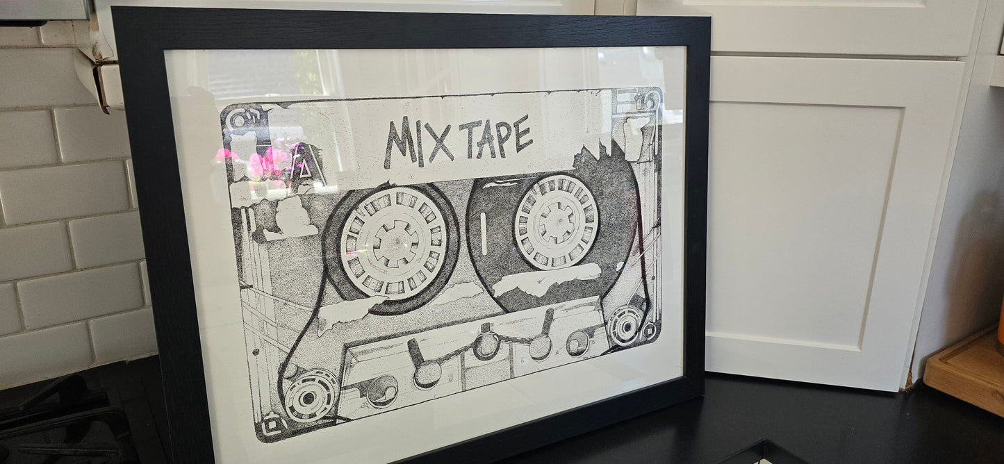 Mix Tape Original Art wall Hanging Millions of Dots. 26 x 20 Inches