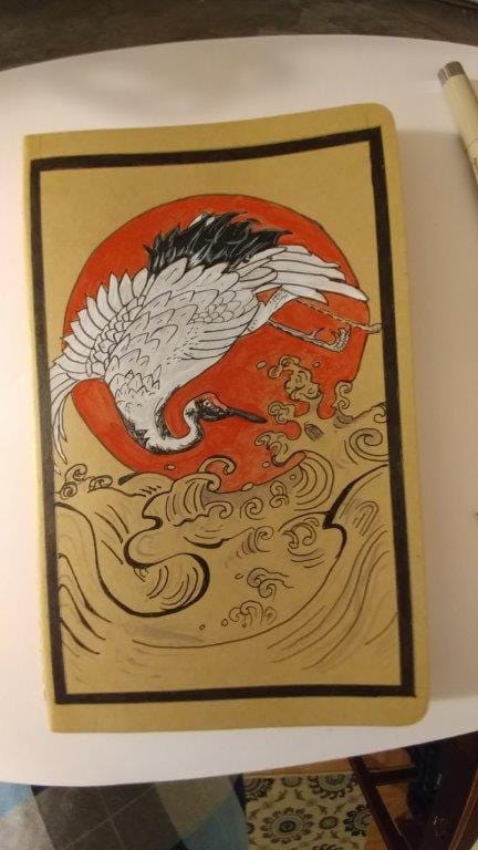 Hand painted Moleskine Journal of a Crane