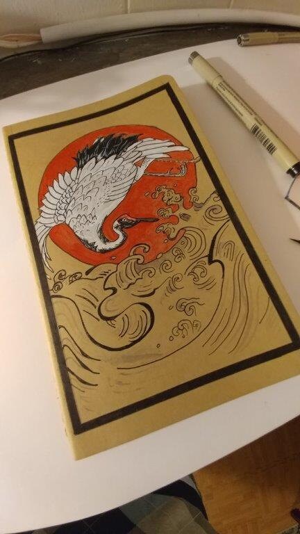 Hand painted Moleskine Journal of a Crane