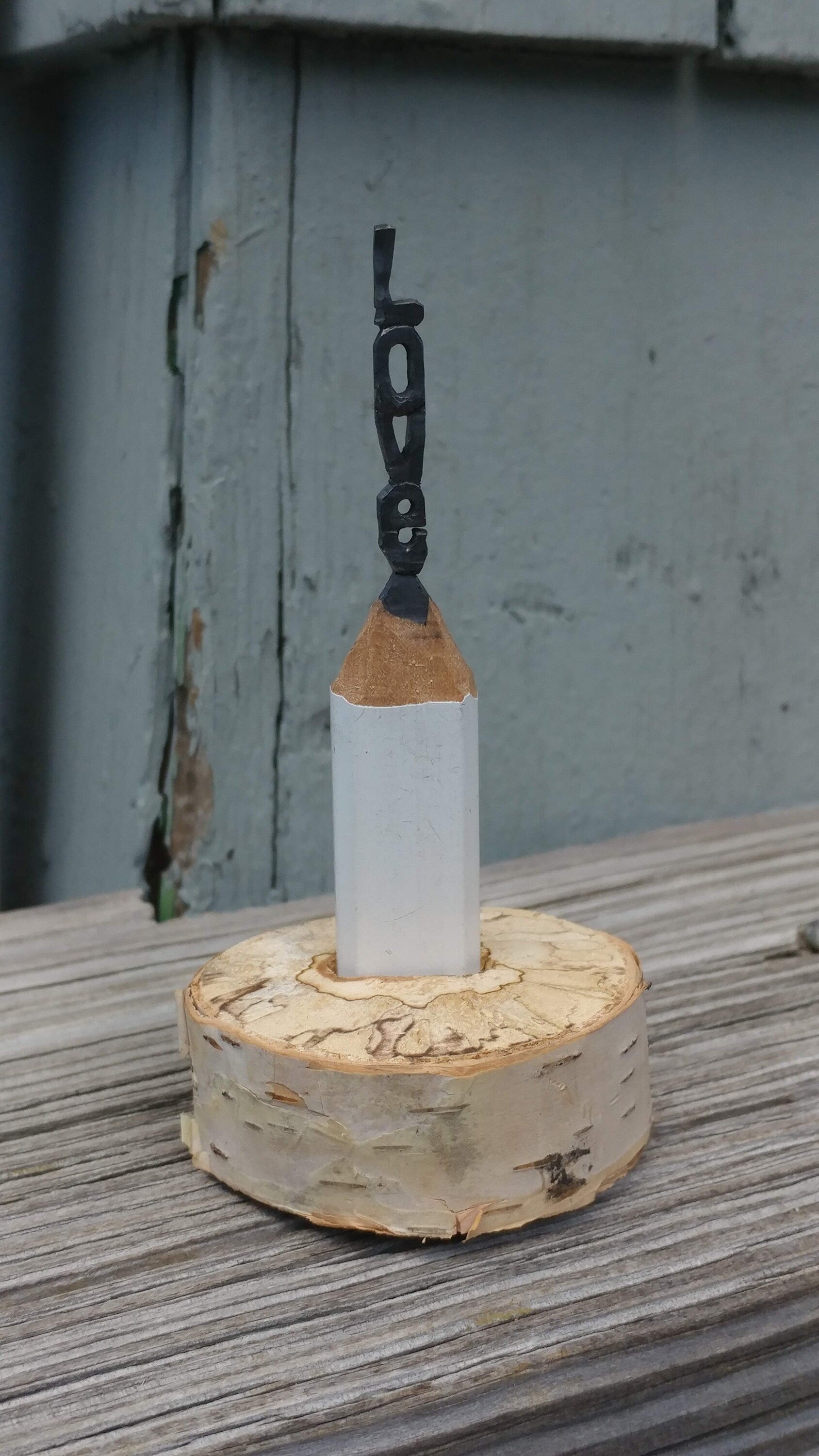 Pencil Lead Art. LOVE in a custom stand.