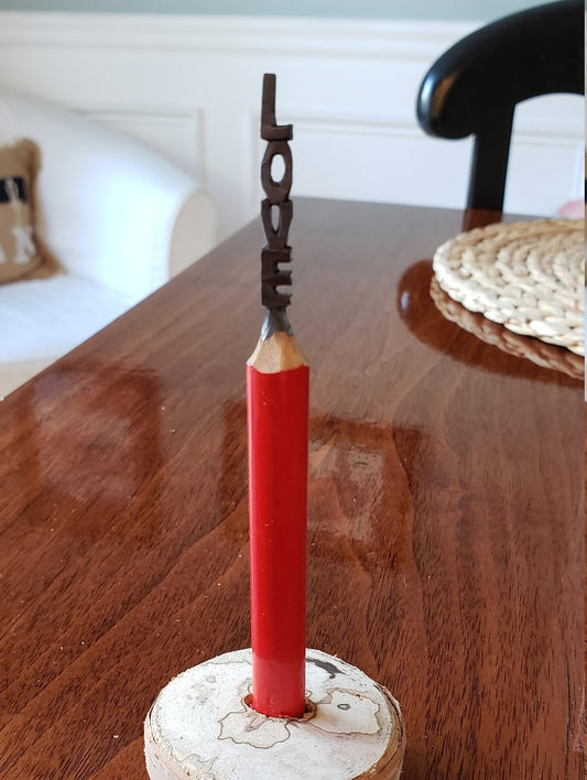 LOVE Carved into a pencil Lead