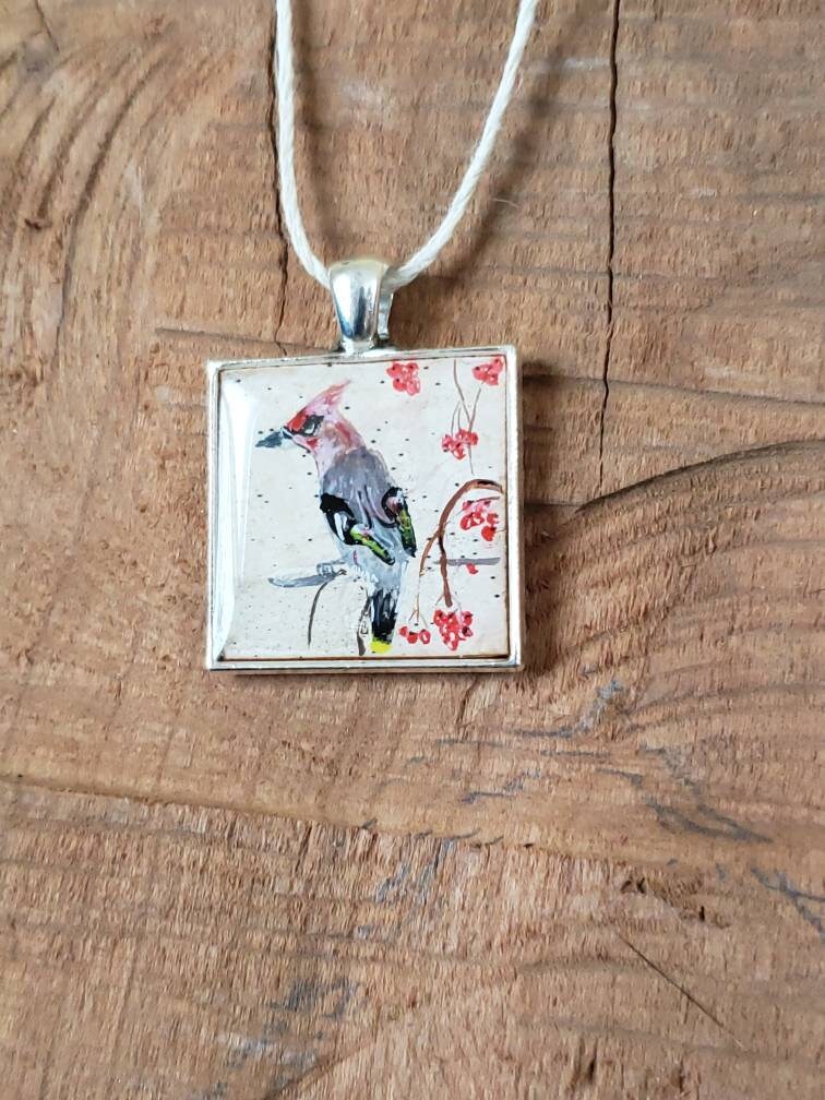 Custom Hand Painted Bird Pendant on Birch Bark