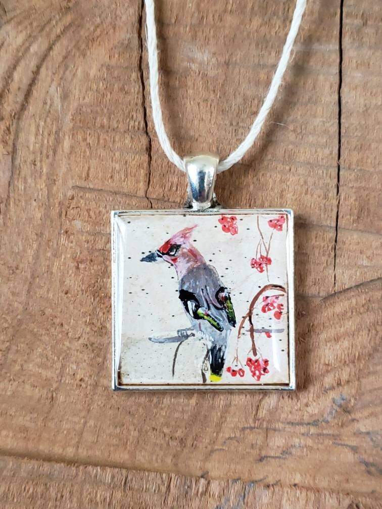 Custom Hand Painted Bird Pendant on Birch Bark