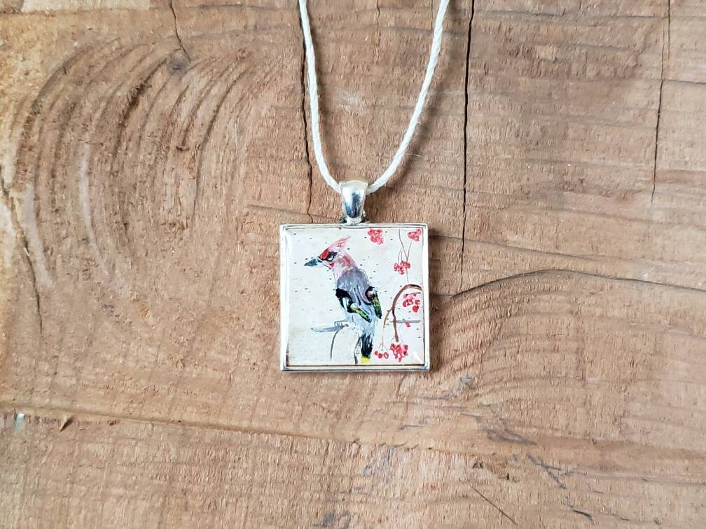 Custom Hand Painted Bird Pendant on Birch Bark