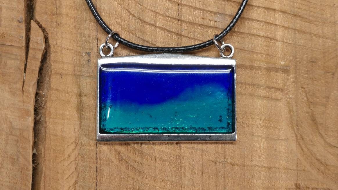 Blue and Green Silver Pendant Necklace minimalist