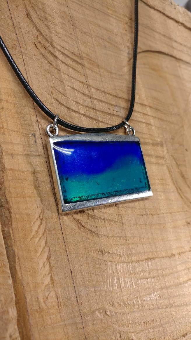 Blue and Green Silver Pendant Necklace minimalist