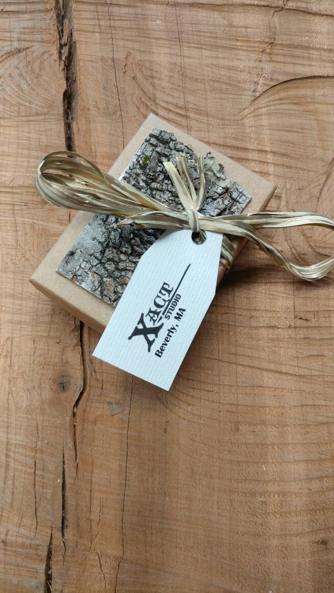 Birch Bark Pendant Necklace Square Silver, Minimalist