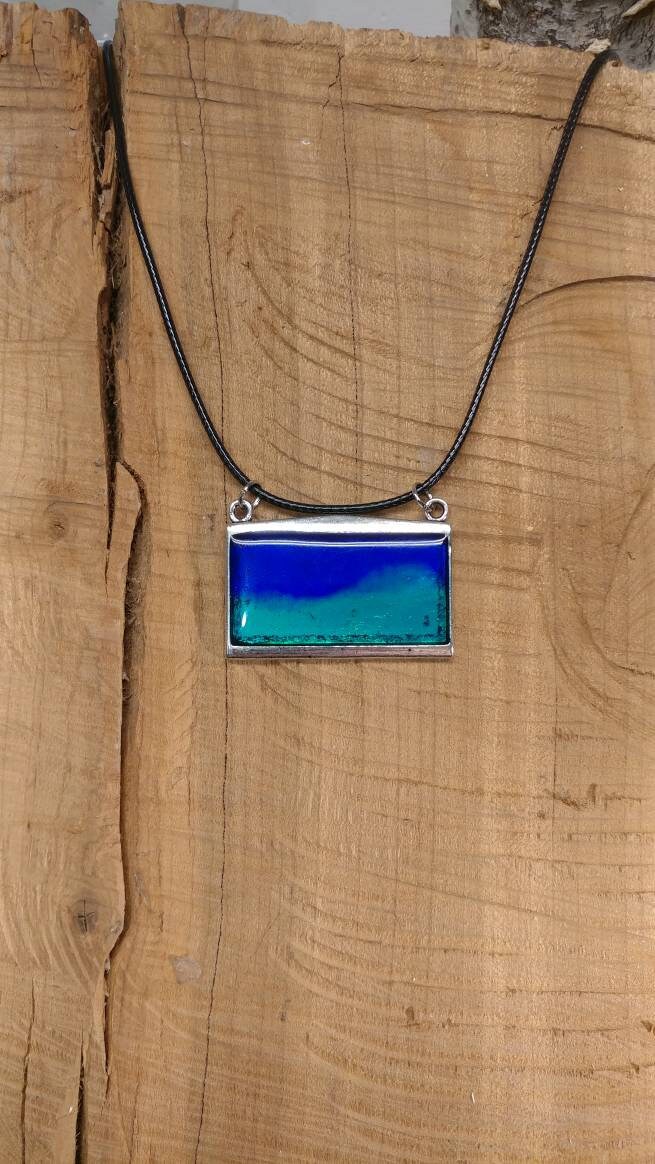 Blue and Green Silver Pendant Necklace minimalist