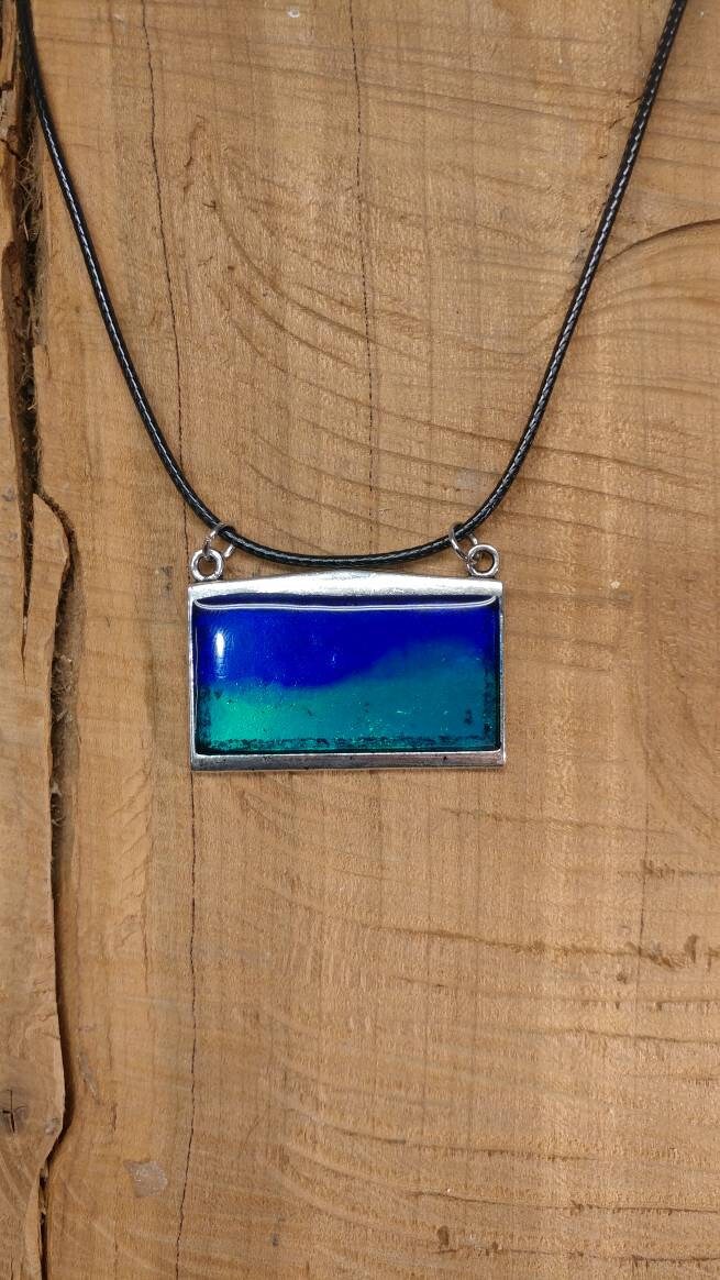 Blue and Green Silver Pendant Necklace minimalist
