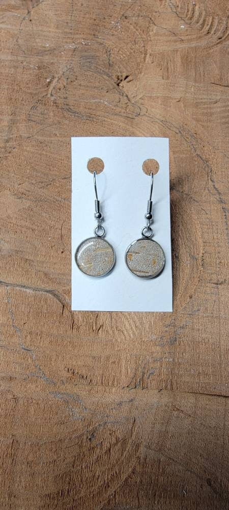 Birch Bark Earrings drop circle natural, minimalist silver.