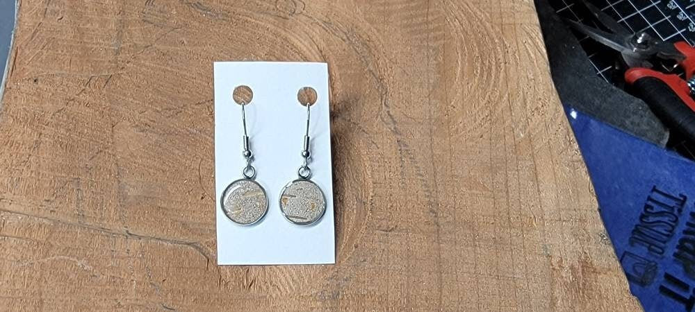 Birch Bark Earrings drop circle natural, minimalist silver.