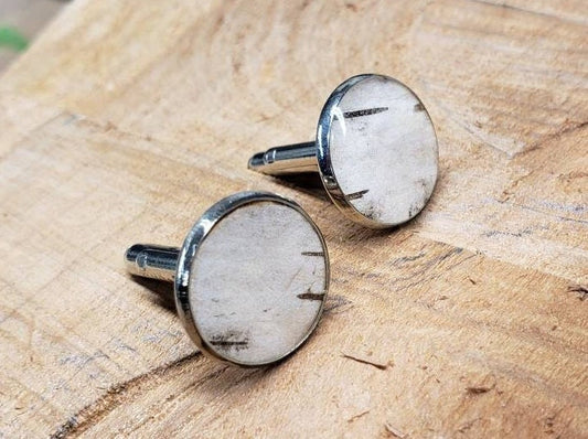 Silver Birch Bark Cufflinks, Groomsmen minimalist design. Natural wedding.