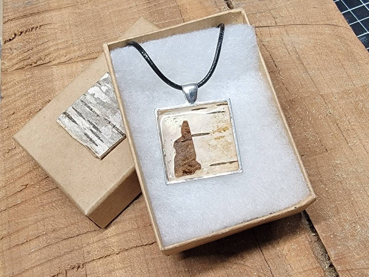 Custom Birch Bark Pendant and Necklace with State outline