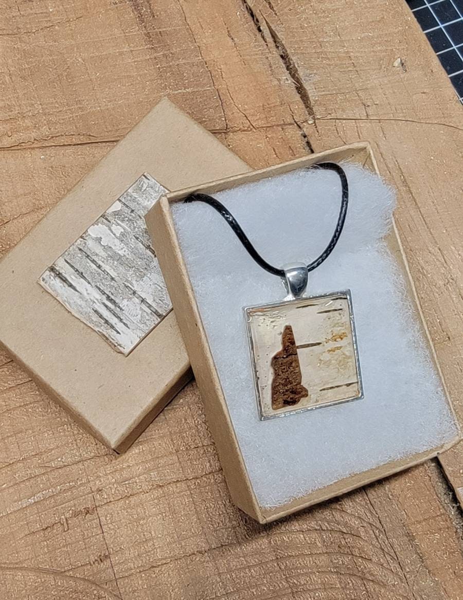 Custom Birch Bark Pendant and Necklace with State outline