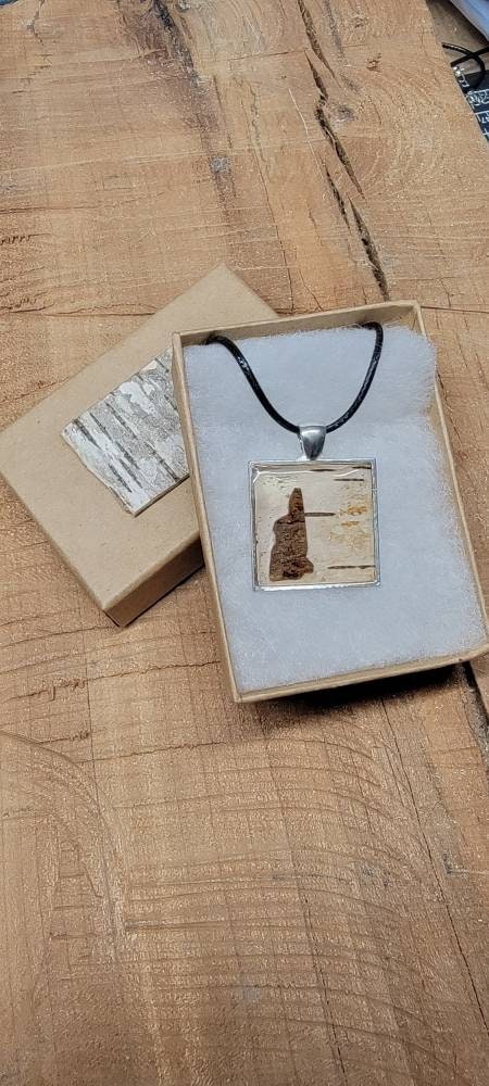 Custom Birch Bark Pendant and Necklace with State outline