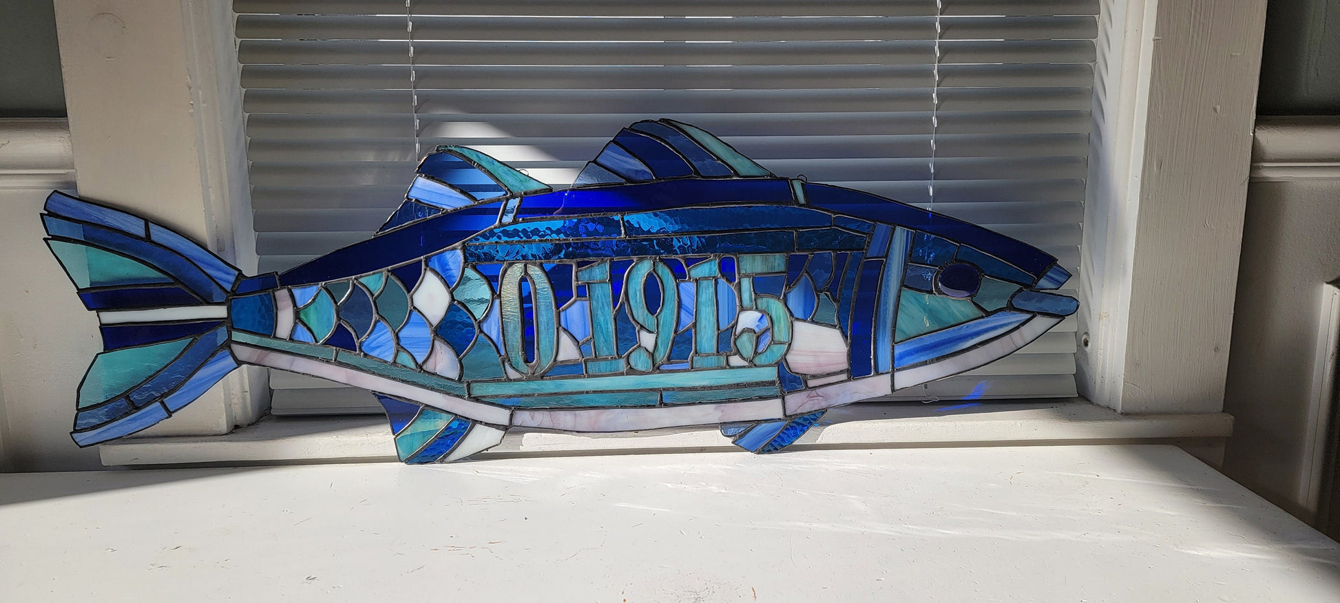 Stained Glass Fish custom with Zip Code or word of your choice