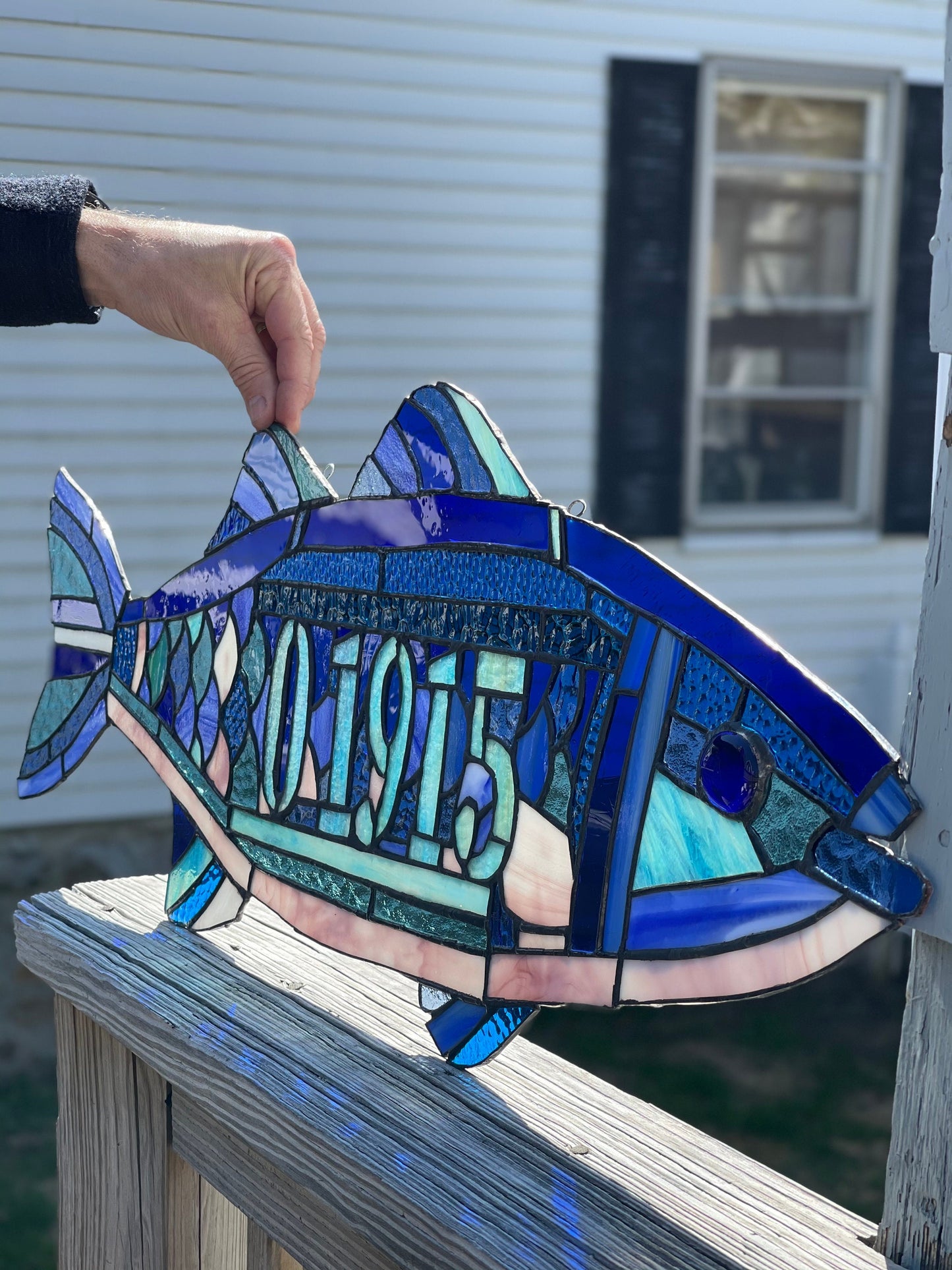 Stained Glass Fish custom with Zip Code or word of your choice