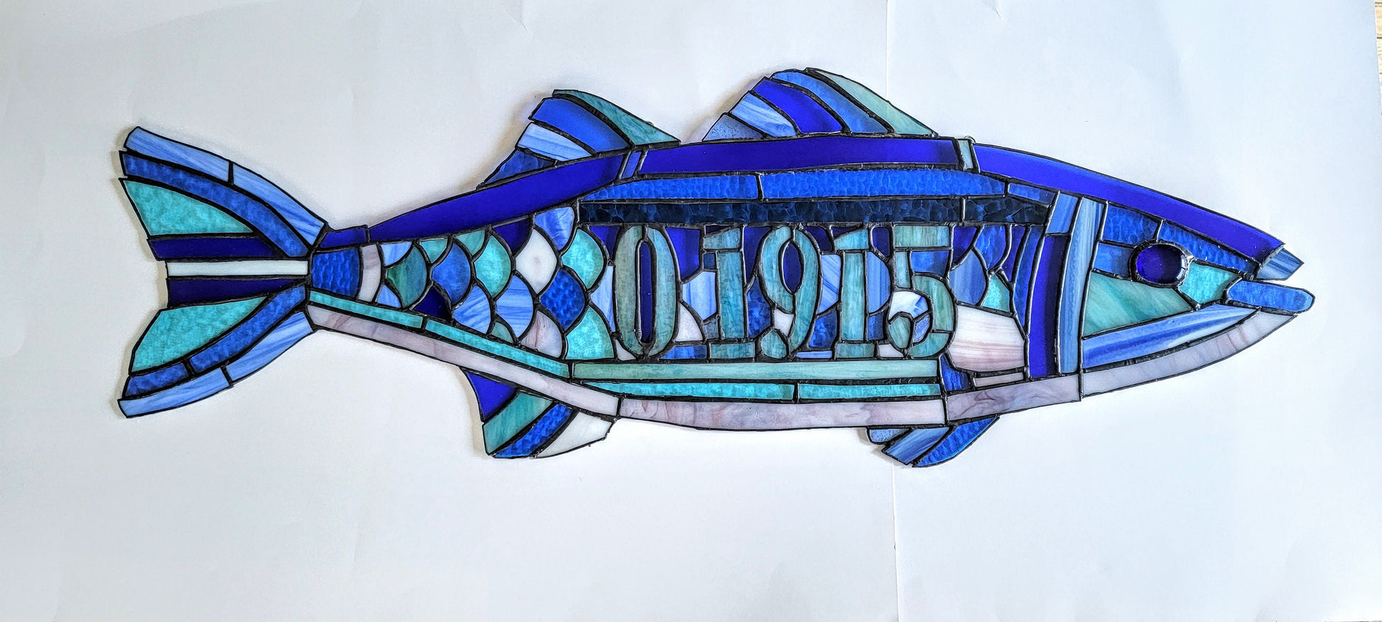 Stained Glass Fish custom with Zip Code or word of your choice
