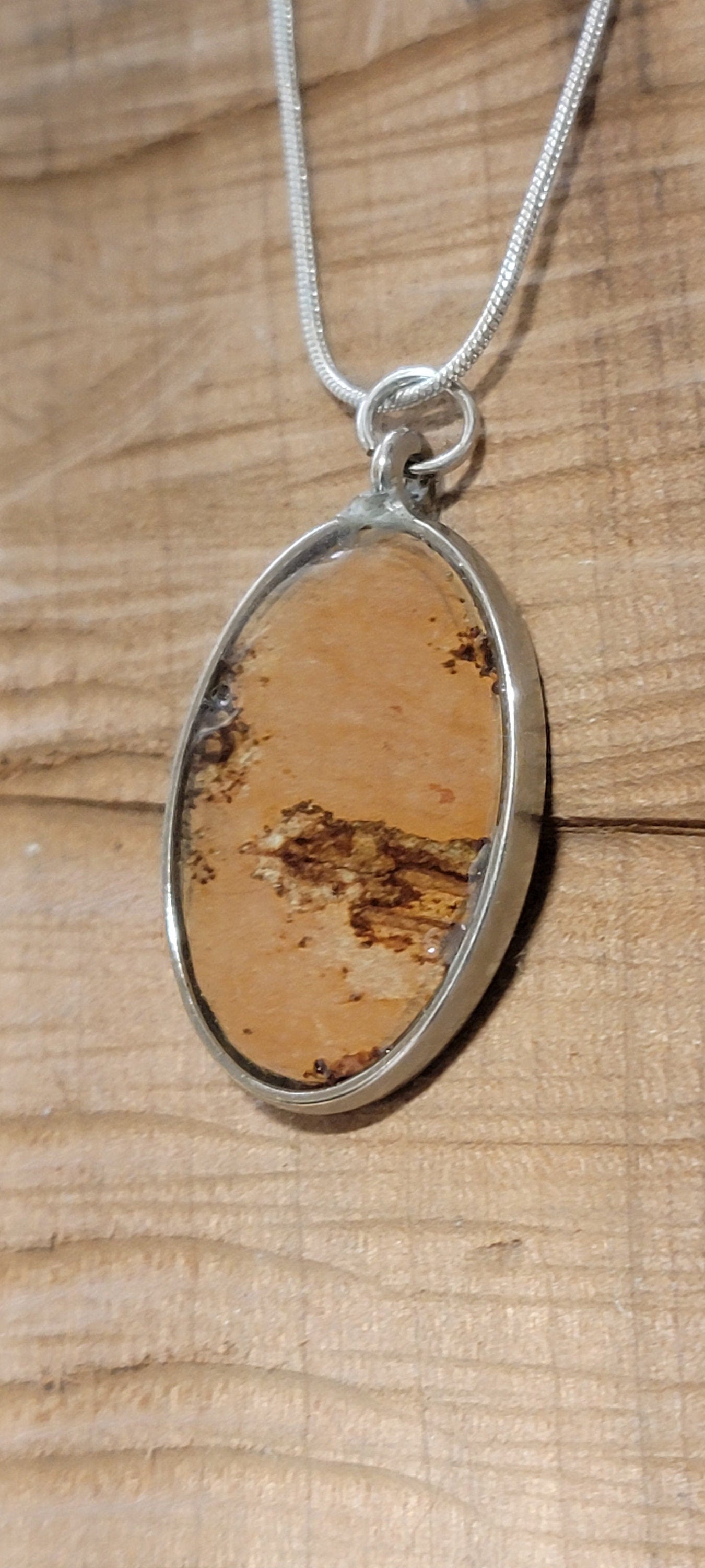 Oval Silver Birch Bark Necklace, Two sided, Natural wearable art