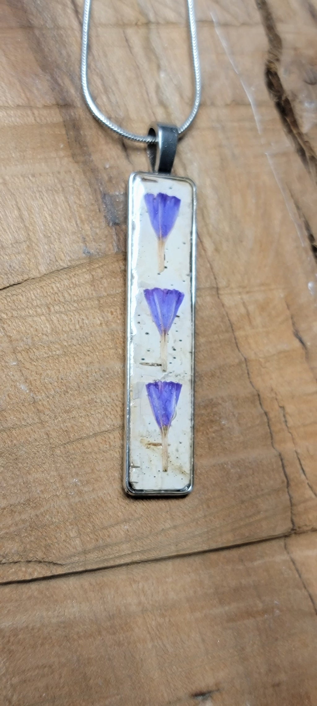 Birch Bark Necklace with flowers Natural, Minimalistic.