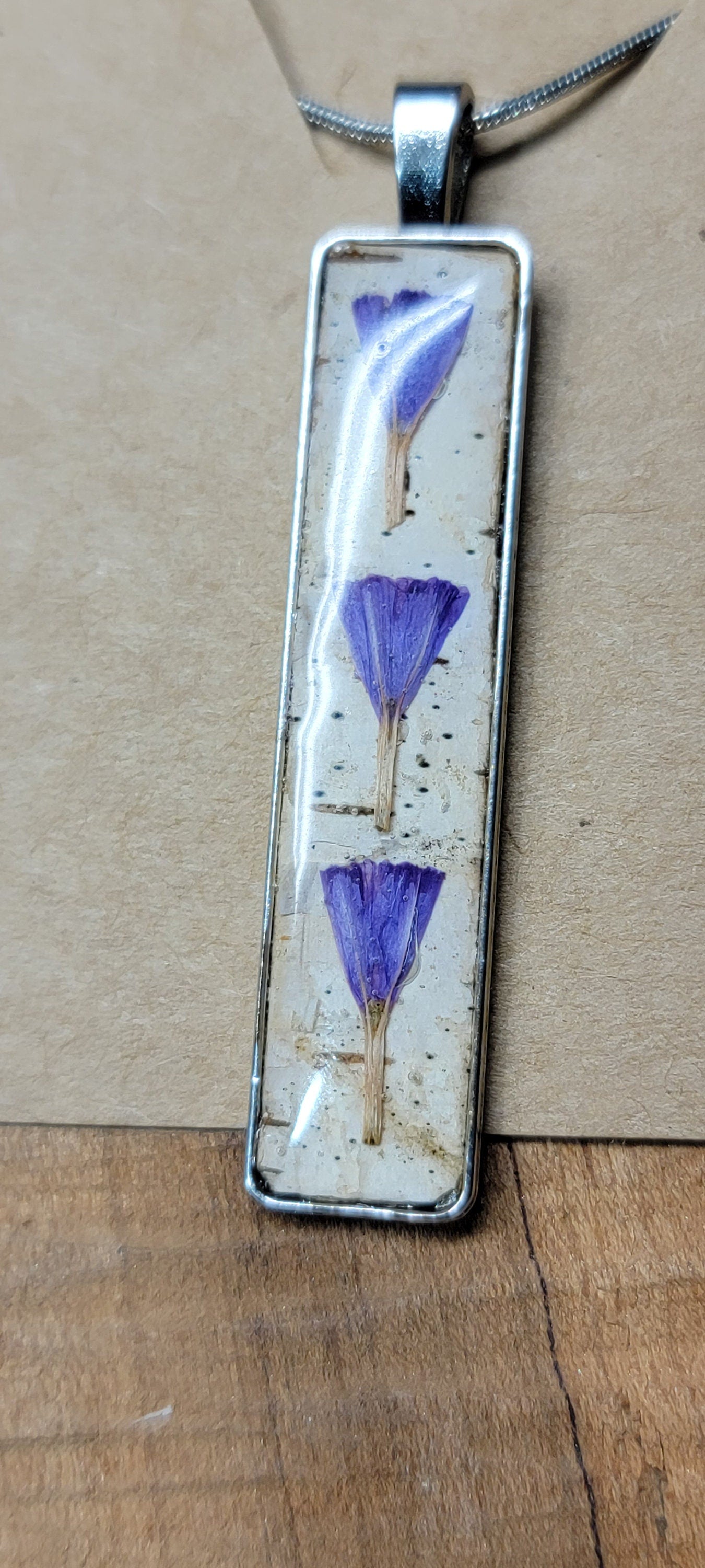 Birch Bark Necklace with flowers Natural, Minimalistic.