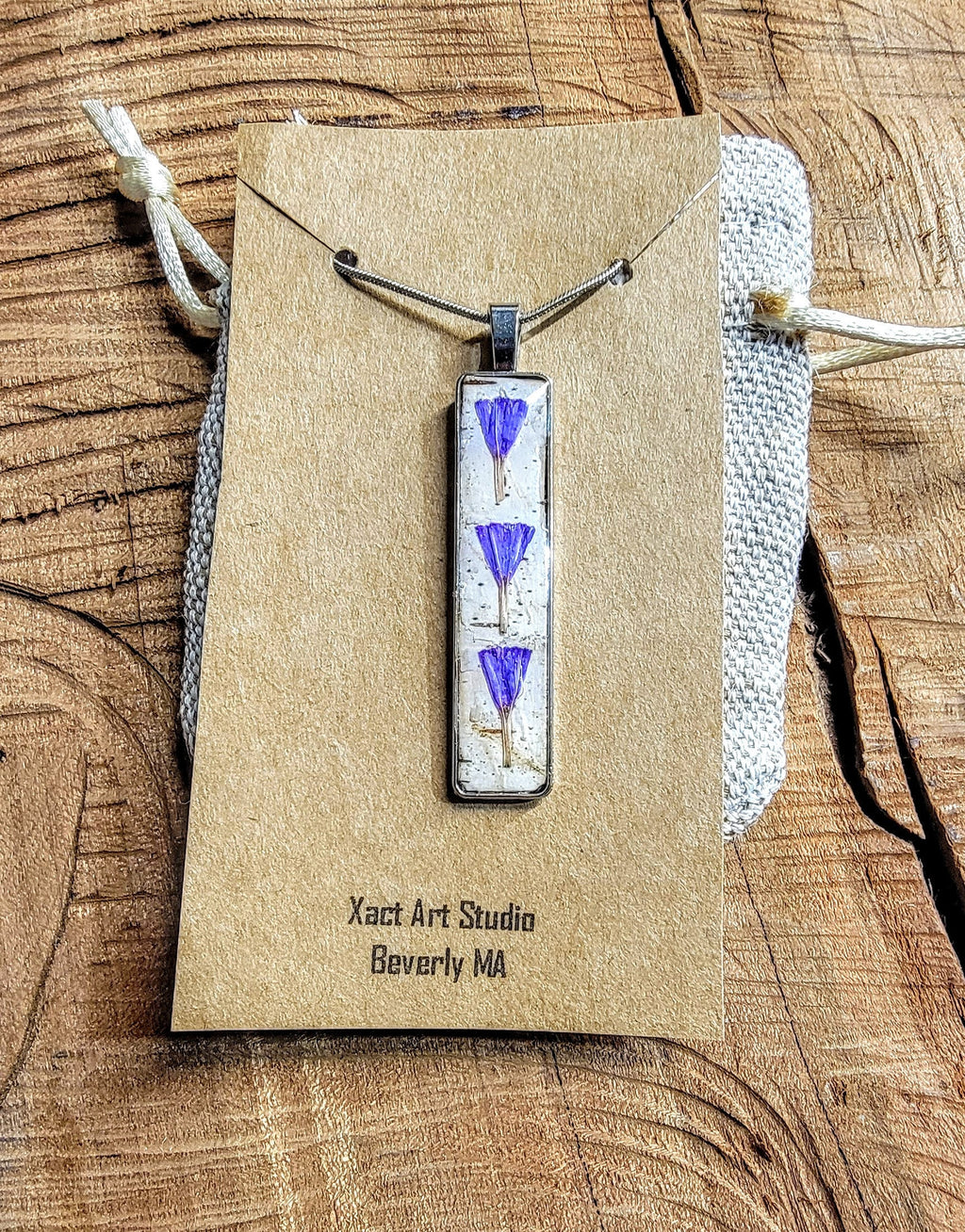 Birch Bark Necklace with flowers Natural, Minimalistic.