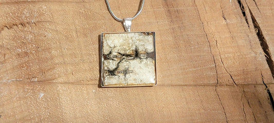 Square Sterling Silver Birch Bark Pendant Necklace