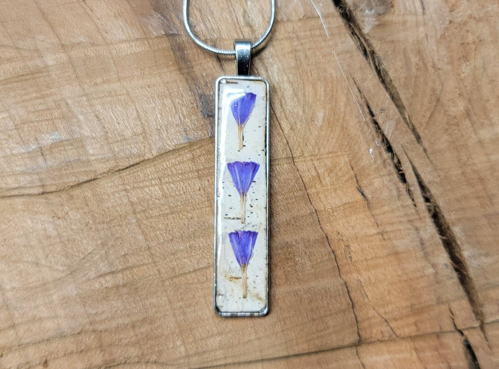 Birch Bark Necklace with flowers Natural, Minimalistic.