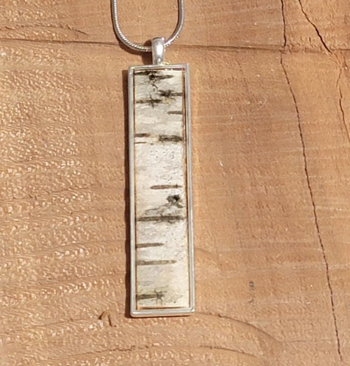 Thin real Birch Bark Necklace Natural, minimalist, Silver Pendant and Chain