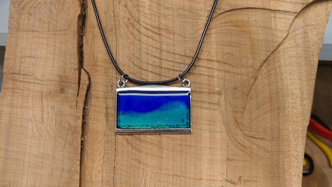Blue and Green Silver Pendant Necklace minimalist