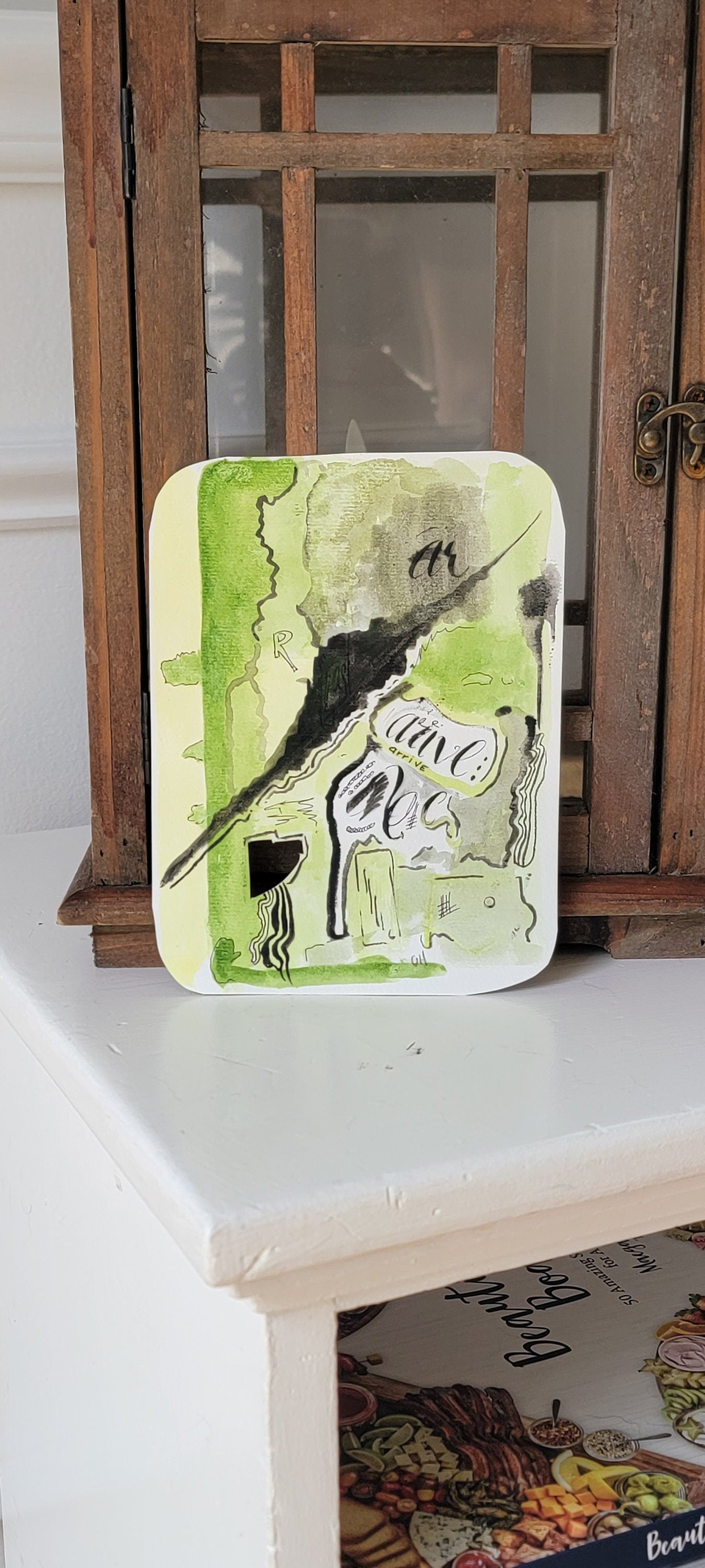 Original small art painting. 1 of 1 Named Arrive Watercolor/Ink
