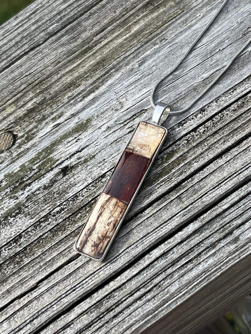 Birch Bark Necklace Skinny Light and Dark wood