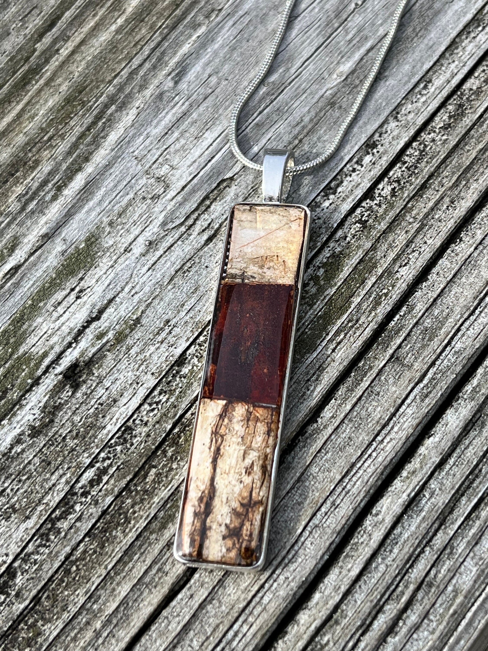 Birch Bark Necklace Skinny Light and Dark wood